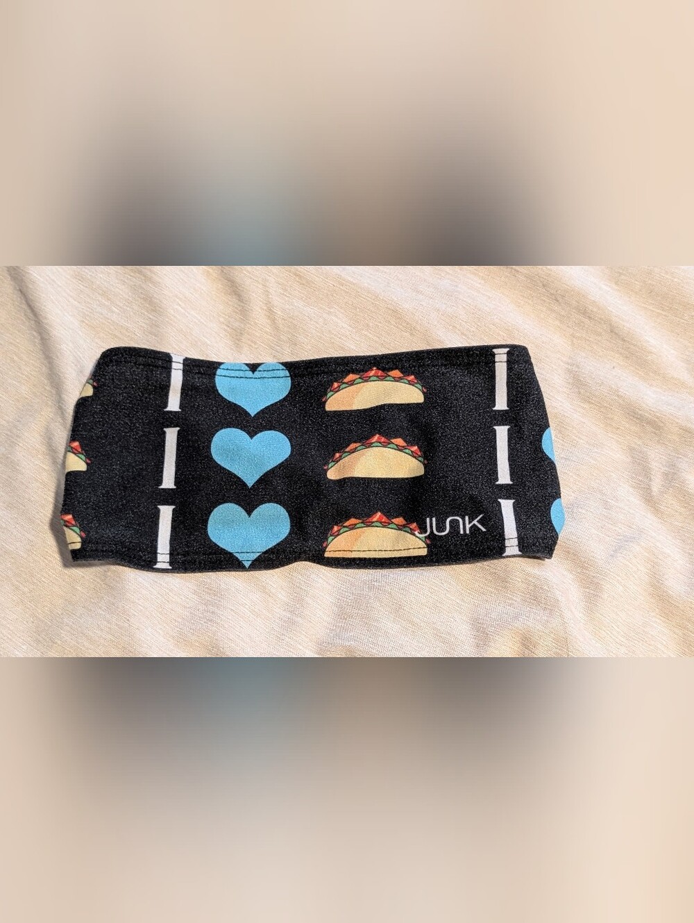 Black Headband with Blue Hearts & Taco Print